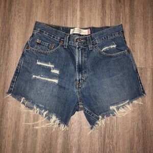 Distressed Levi’s denim shorts